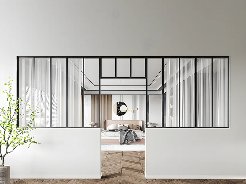 Lot de 2 verrières atelier avec imposte en aluminium thermolaqué - 2 x L150 x H130 + L83 x H40 cm - Noir - BAYVIEW