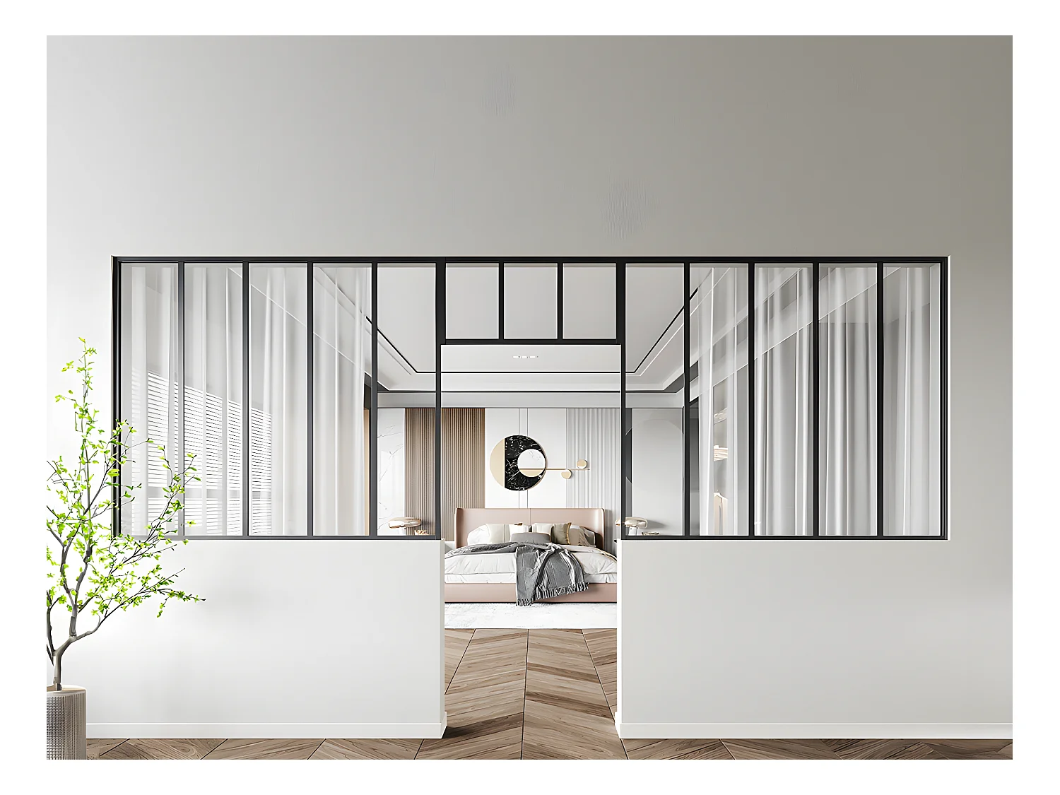 Lot de 2 verrières atelier avec imposte en aluminium thermolaqué - 2 x L150 x H130 + L83 x H40 cm - Noir - BAYVIEW