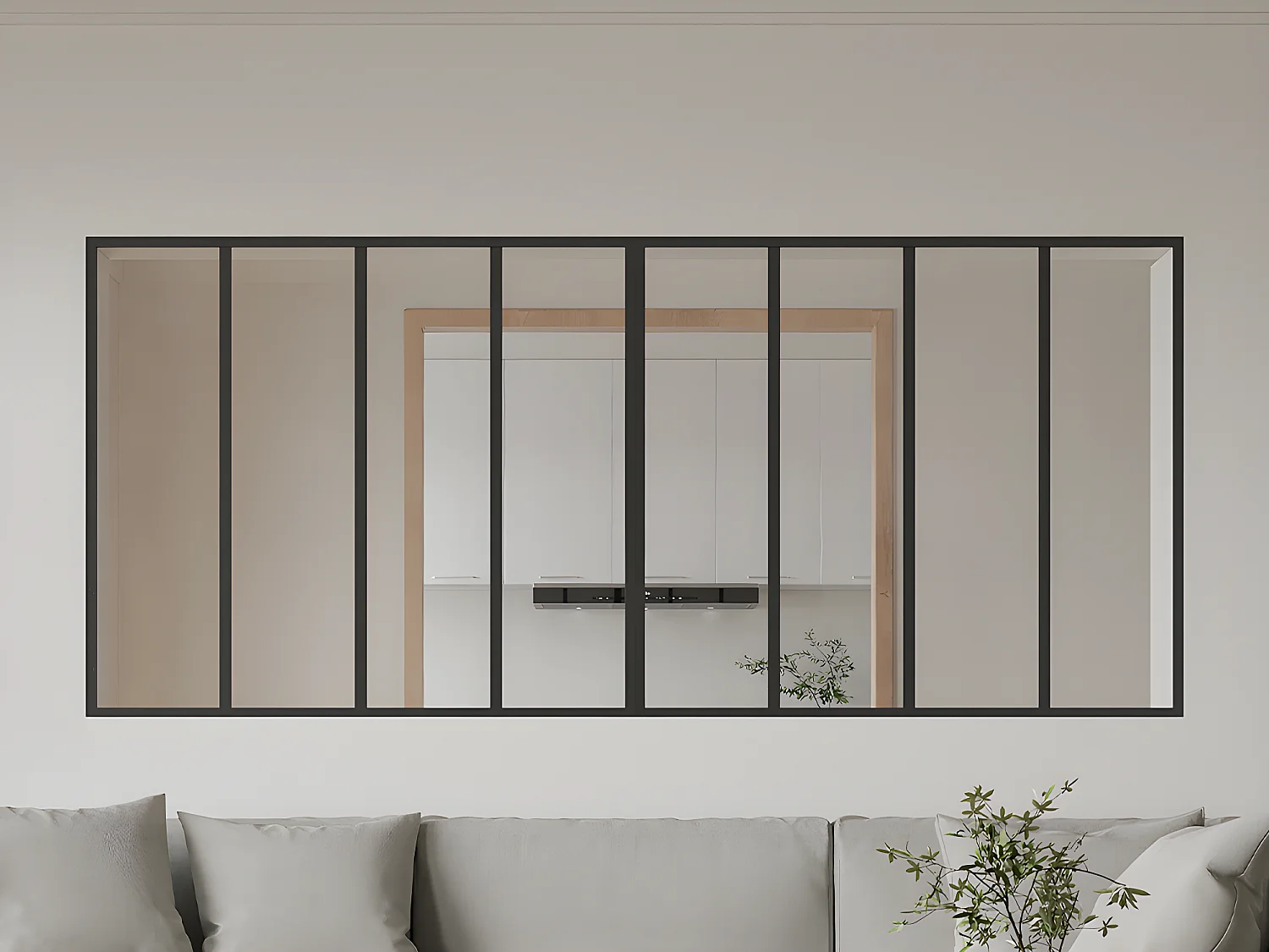 Przeszklona ścianka industrialna z aluminium malowanego proszkowo - szer. 240 x wys. 105 cm - Czarny - BAYVIEW