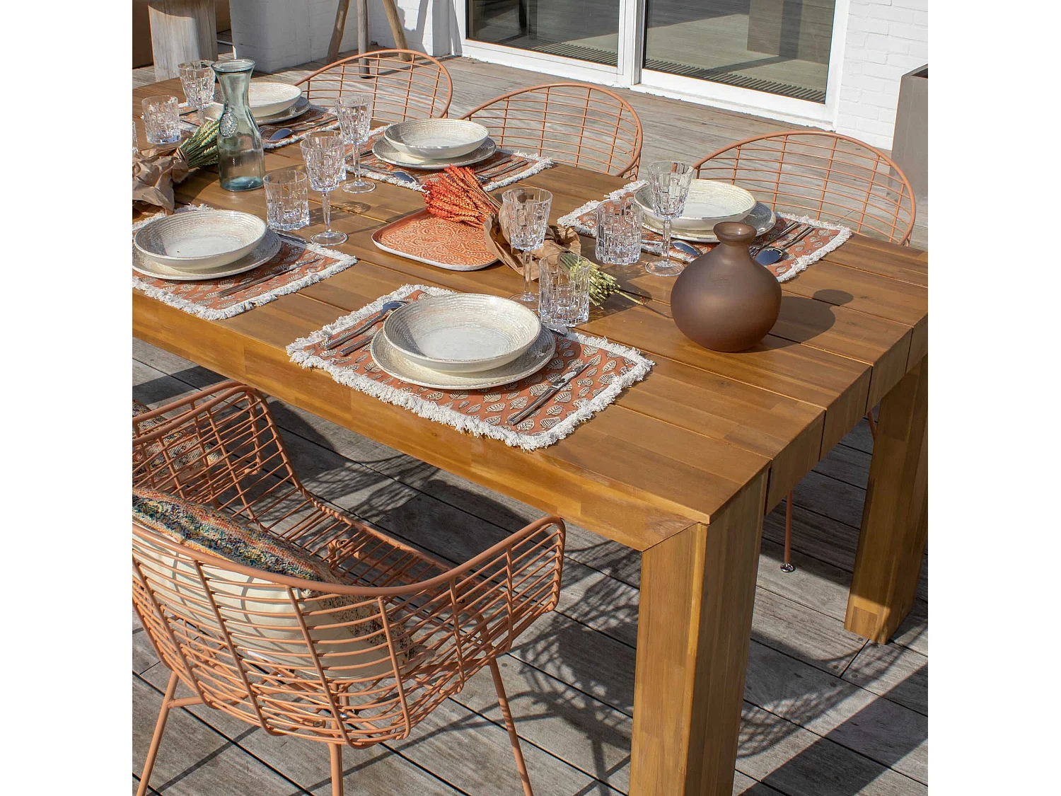 Now's Home - Lot 4 Sets De Table En Coton Terracotta  Avec Franges 43x28cm Malaga