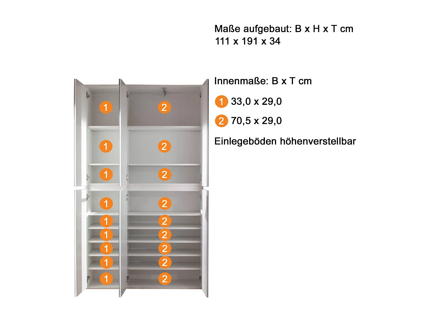 Armoire de rangement 6 portes avec miroir Cartel 111cm
