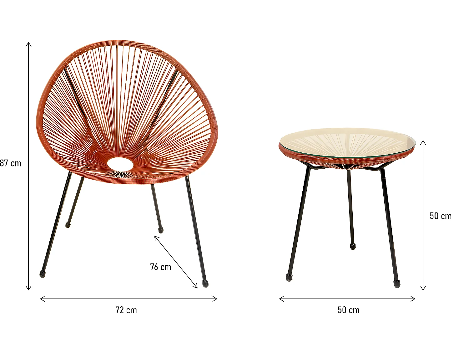 Ensemble de jardin acapulco  "Liana" - 2 places - Rouge