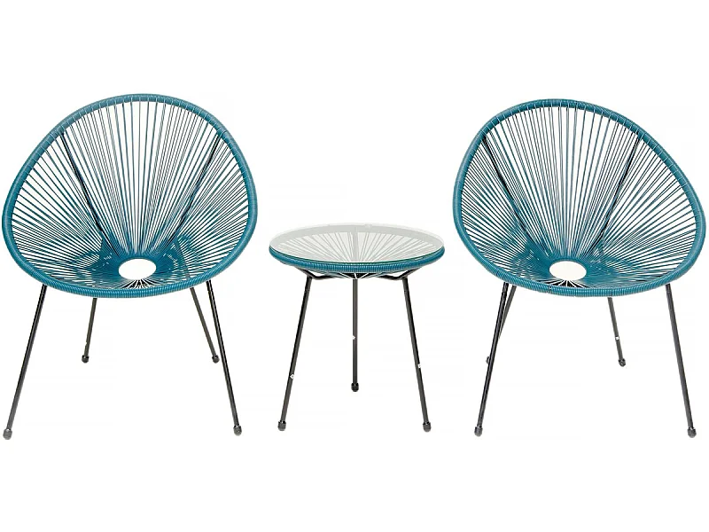 Conjunto de jardim "Liana" 2 lugares em plástico e metal com cadeiras e mesa a condizer - Azul escuro