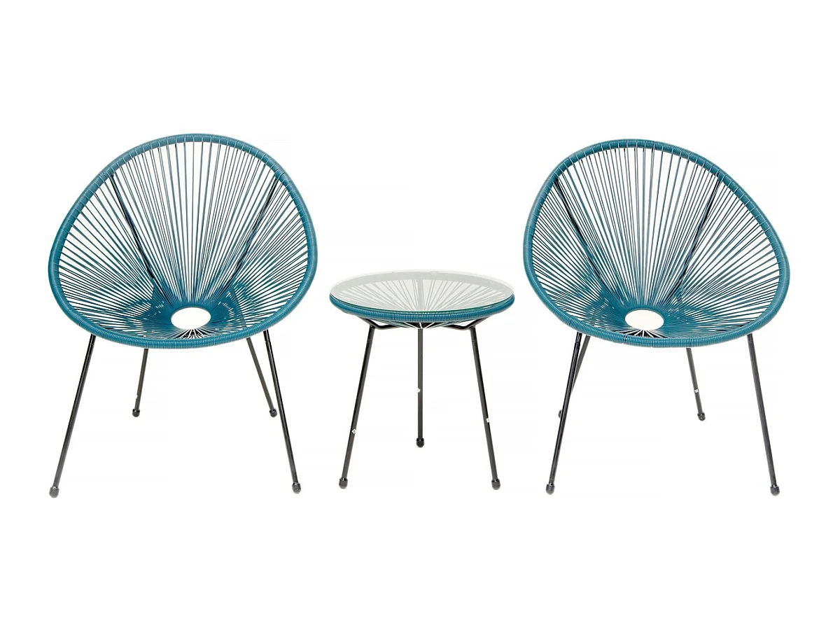 Conjunto de jardim "Liana" 2 lugares em plástico e metal com cadeiras e mesa a condizer - Azul escuro