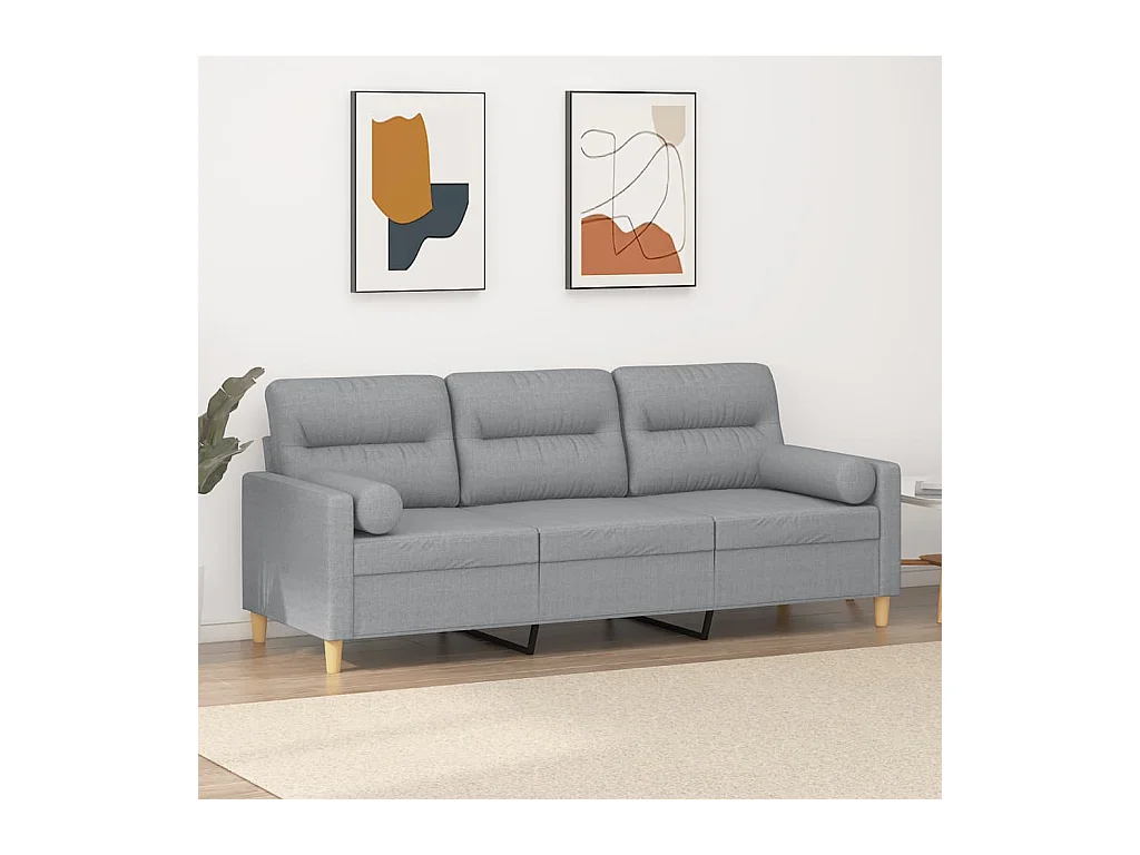 Canapé à 3 places avec oreillers gris clair 180 cm tissu OLA7650
