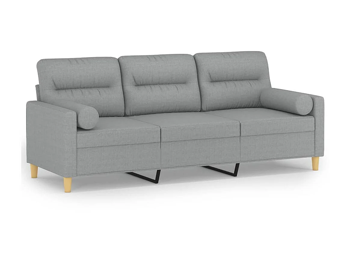 3-Sitzer-Sofa | Wohnzimmersofa mit Zierkissen Hellgrau 180 cm Stoff -gkd156244