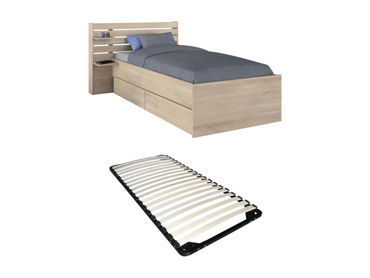 Bett 90 x 190/200 cm mit Stauraum + Lattenrost - Holzfarben - TENALIA günstig online kaufen