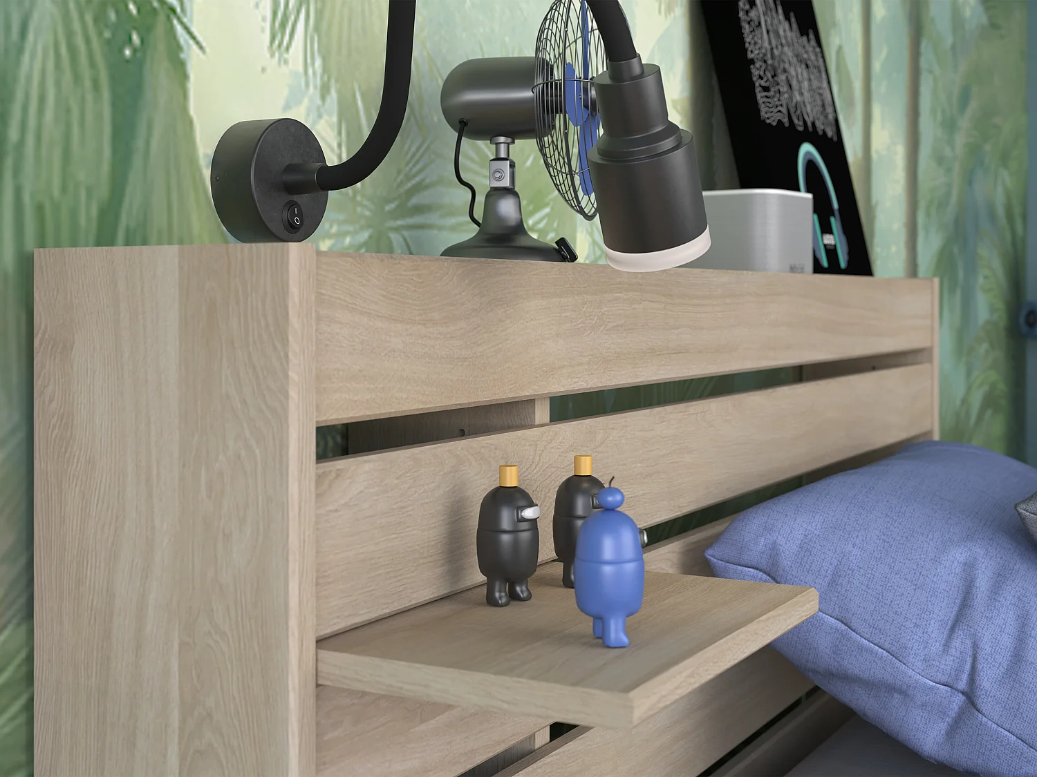 Bett 90 x 190/200 cm mit Stauraum + Lattenrost - Holzfarben - TENALIA