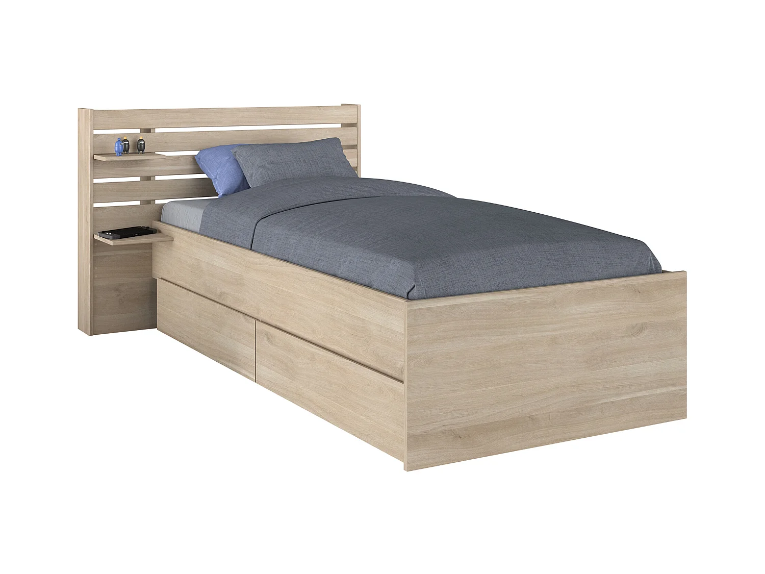 Seng 90 x 190/200 cm med oppbevaring - Farge: Naturlig + Sengebunn - TENALIA