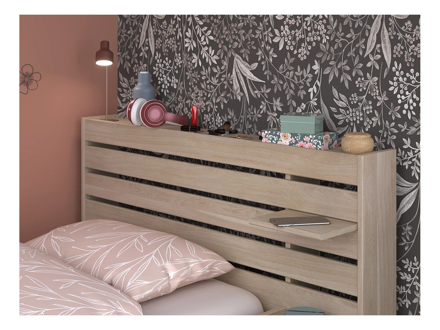 Seng 90 x 190/200 cm med oppbevaring - Farge: Naturlig + Sengebunn - TENALIA