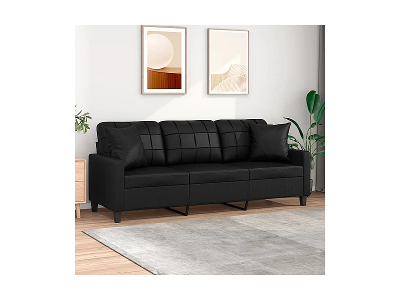 3-Sitzer-Sofa | Wohnzimmersofa mit Zierkissen Schwarz 180 cm Kunstleder -gkd441886