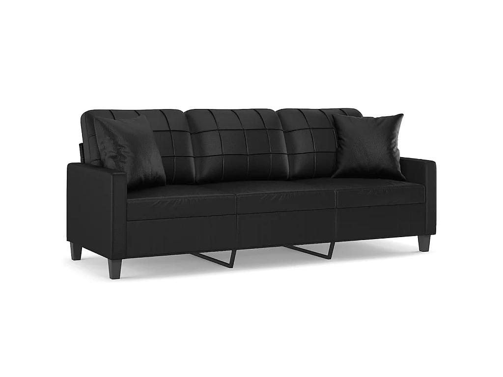 Canapé à 3 places avec oreillers décoratifs noir 180cm similicuir OID5583