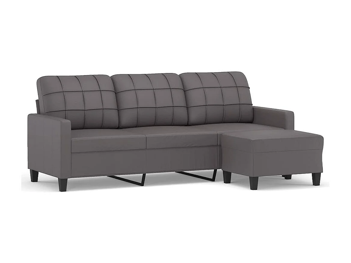 Sofá de 3 lugares c/ apoio de pés 180 cm couro artificial cinza PT934353