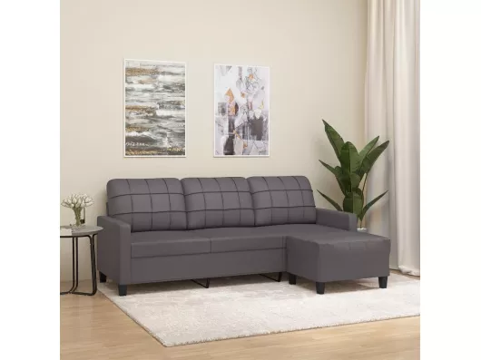 Kauf Unique 3-Sitzer-Sofa | Wohnzimmersofa mit Hocker Grau 180 cm Kunstleder -gkd669038