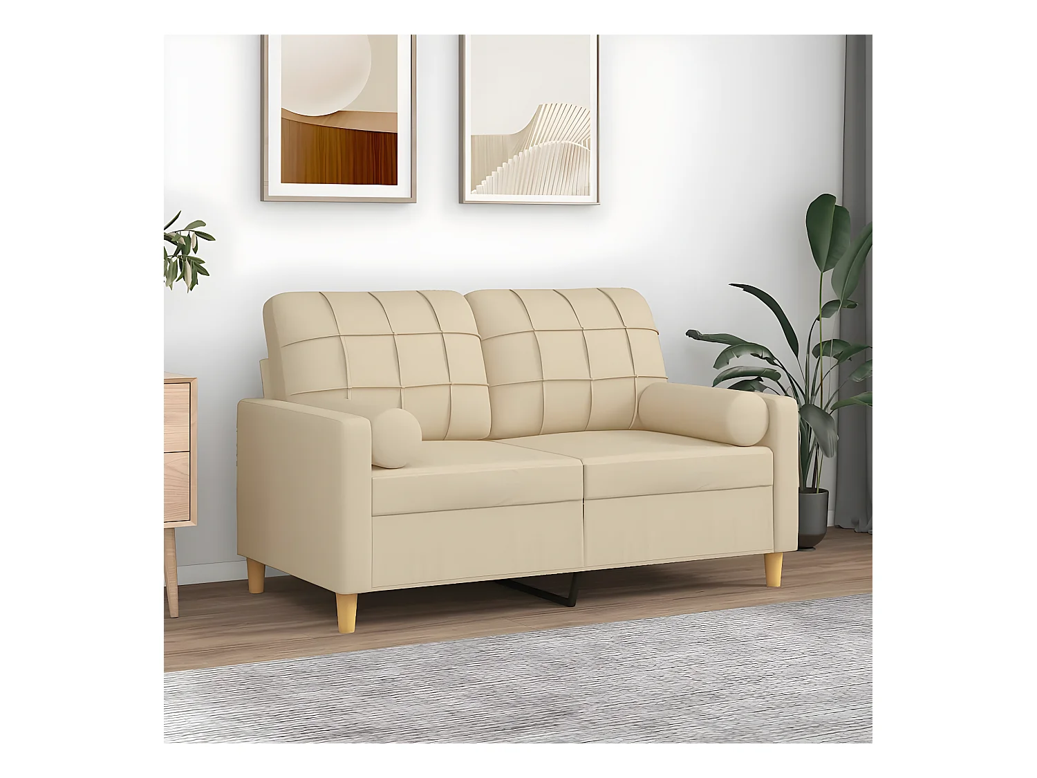 2-Sitzer-Sofa | Wohnzimmersofa mit Zierkissen Creme 120 cm Stoff -gkd88360