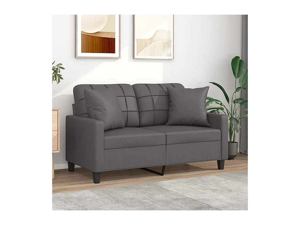 Canapé à 2 places avec oreillers gris 120 cm similicuir OID2553