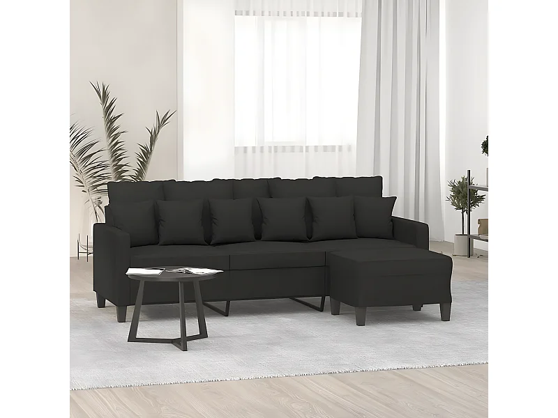 3-Sitzer-Sofa | Wohnzimmersofa mit Hocker Schwarz 180 cm Stoff -gkd554202