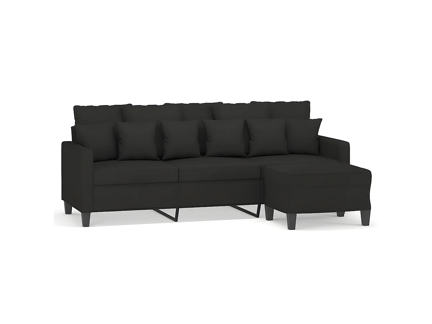 3-Sitzer-Sofa | Wohnzimmersofa mit Hocker Schwarz 180 cm Stoff -gkd554202