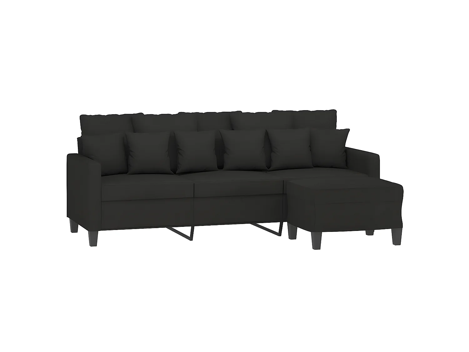 3-Sitzer-Sofa | Wohnzimmersofa mit Hocker Schwarz 180 cm Stoff -gkd554202