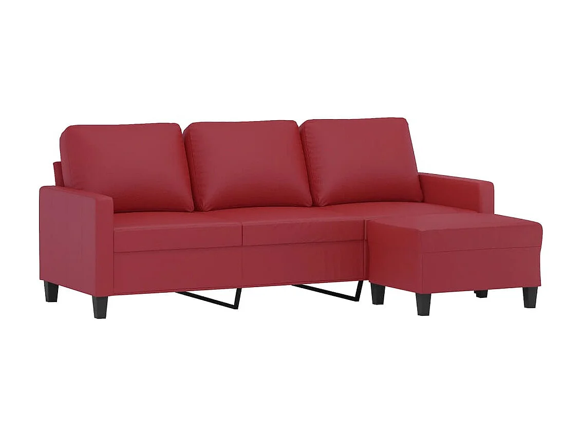 Driezitsbank met voetenbank 180 cm kunstleer wijnrood NL609300