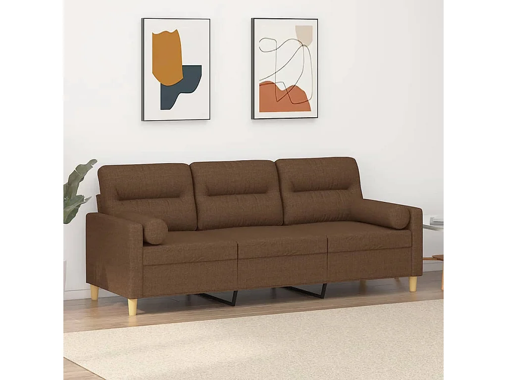 Canapé à 3 places avec oreillers décoratifs marron 180 cm tissu OLA3082