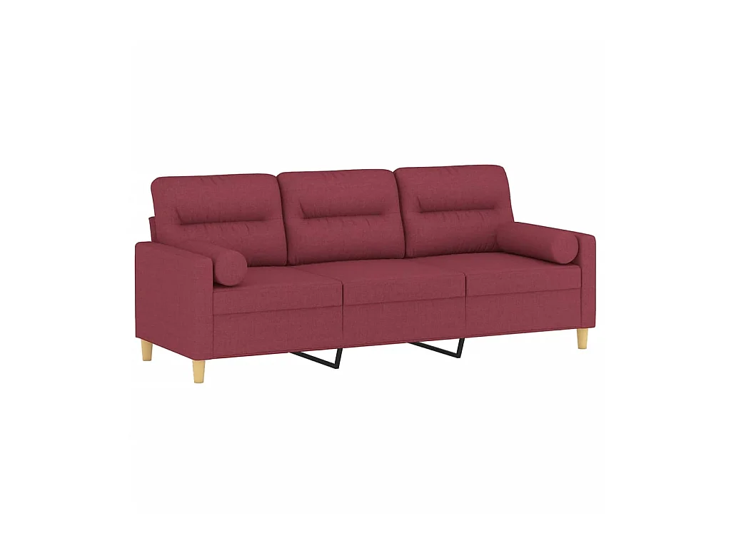 Canapé à 3 places avec oreillers décoratifs bordeaux 180 cm tissu OLA1218