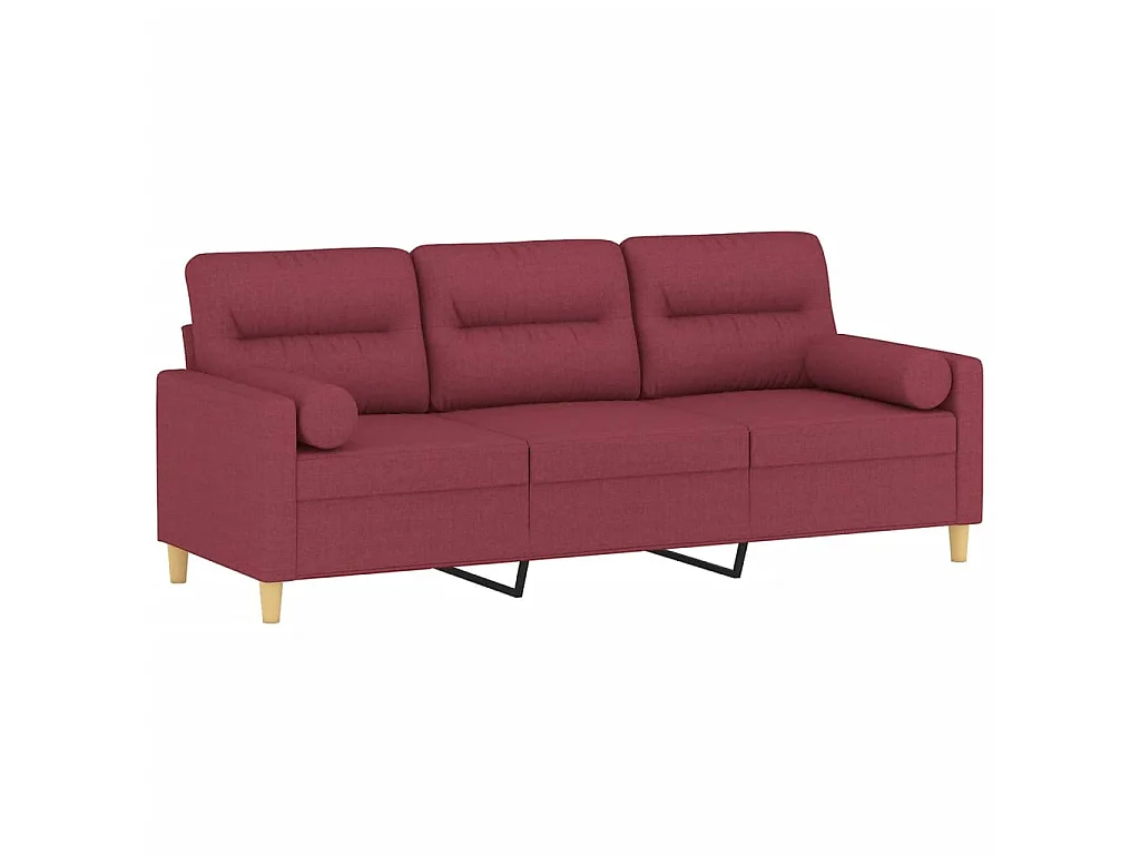 Canapé à 3 places avec oreillers décoratifs bordeaux 180 cm tissu OLA1218