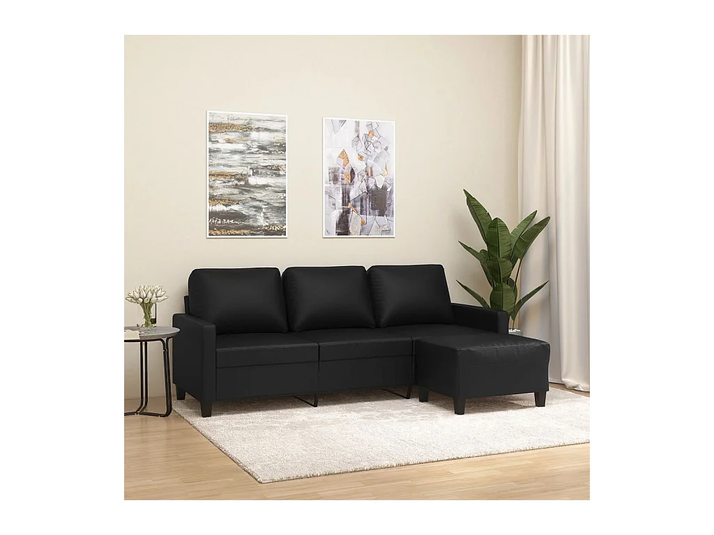 Canapé à 3 places avec repose-pieds Noir 180 cm Similicuir OID9054