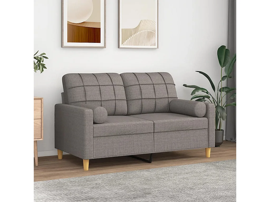Canapé à 2 places avec oreillers décoratifs taupe 120 cm tissu OID1631