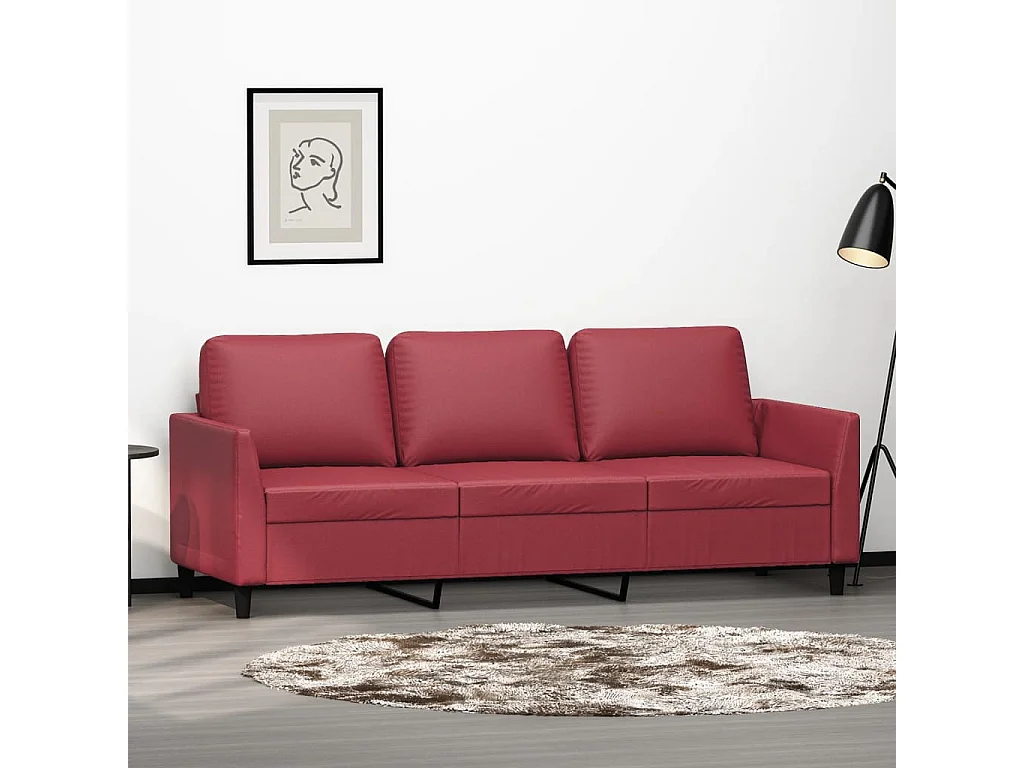 Sofá de 3 plazas de cuero sintético rojo vino 180 cm ES15026