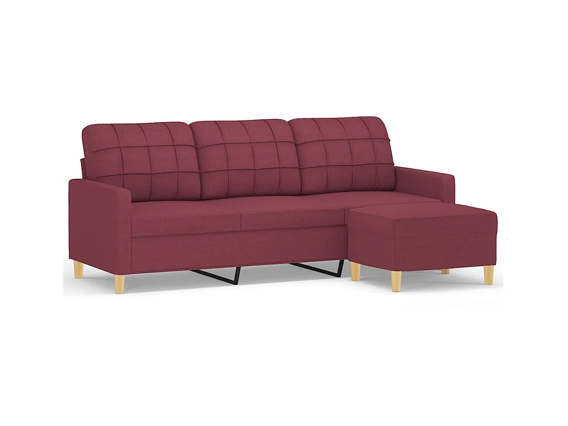 3-Sitzer-Sofa | Wohnzimmersofa mit Hocker Weinrot 180 cm Stoff -gkd284222
