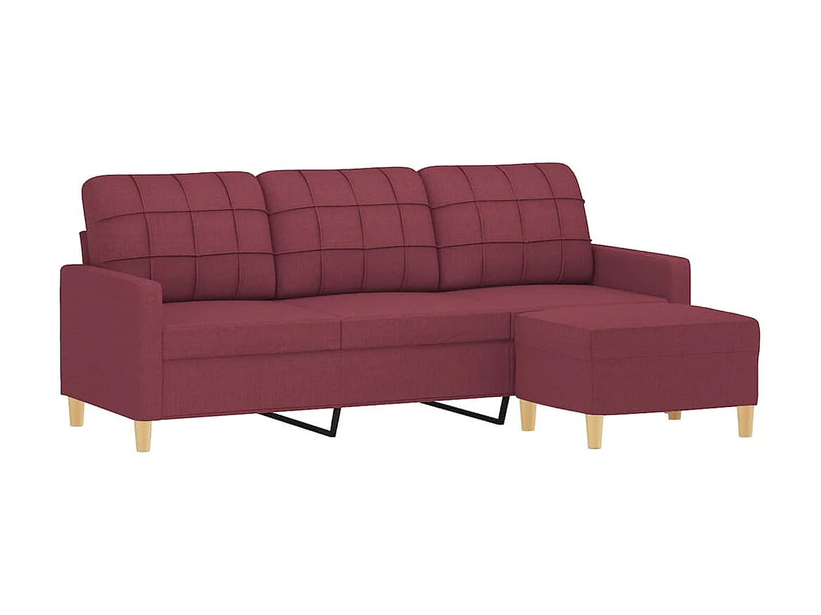 3-Sitzer-Sofa | Wohnzimmersofa mit Hocker Weinrot 180 cm Stoff -gkd284222