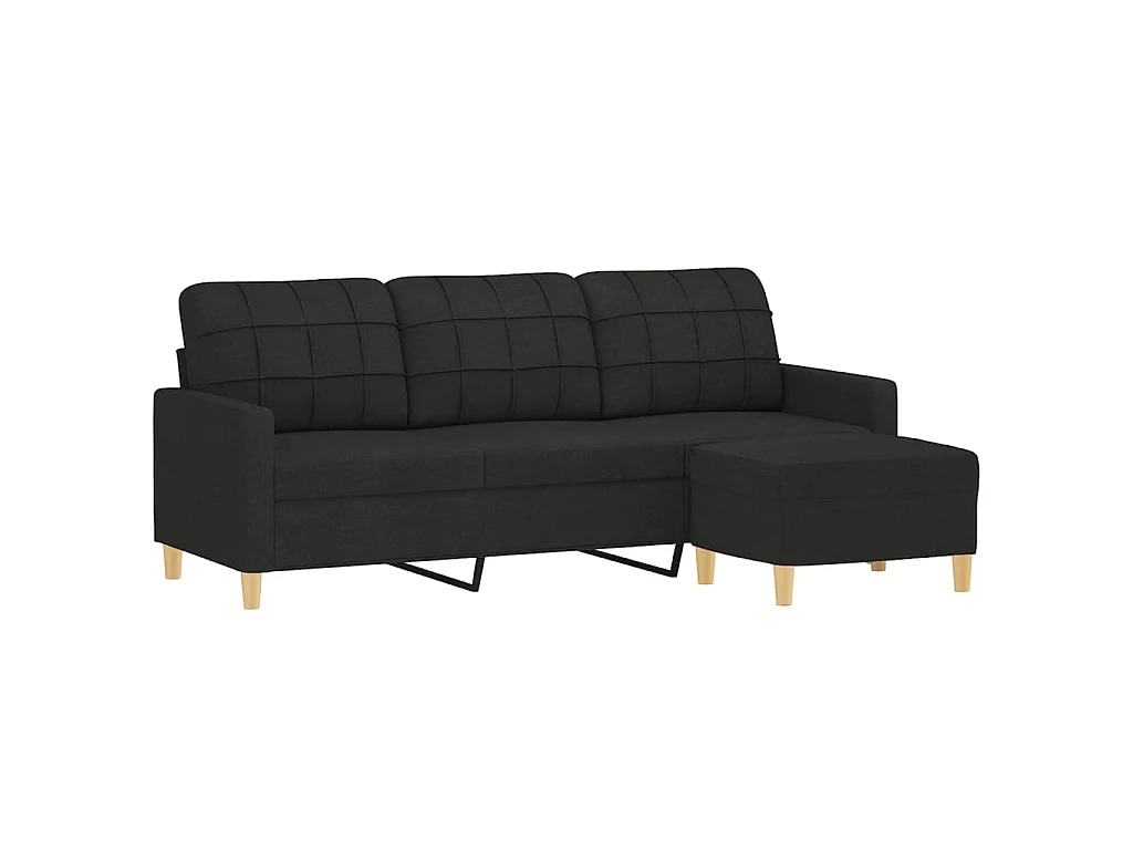 Canapé à 3 places avec repose-pieds Noir 180 cm Tissu OID7000