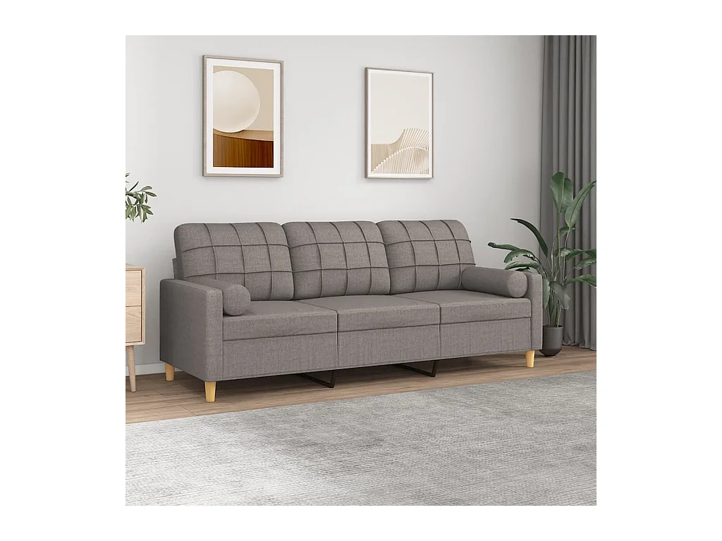 Canapé à 3 places avec oreillers décoratifs taupe 180 cm tissu OID9105