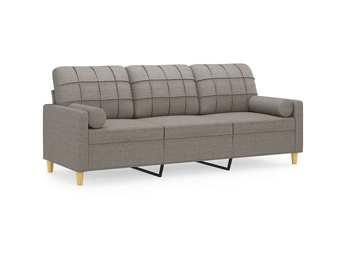Canapé à 3 places avec oreillers décoratifs taupe 180 cm tissu OID9105