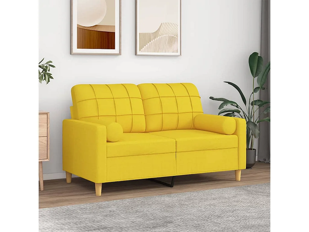 2-Sitzer-Sofa | Wohnzimmersofa mit Zierkissen Hellgelb 120 cm Stoff -gkd938842