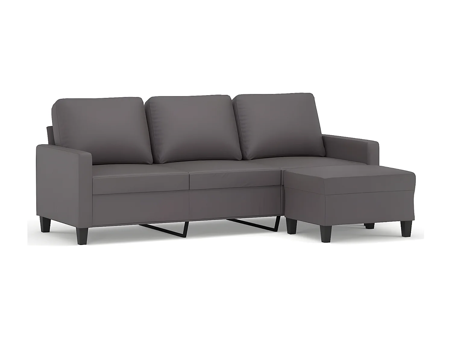 Sofá de 3 lugares c/ apoio de pés 180 cm couro artificial cinza PT938525