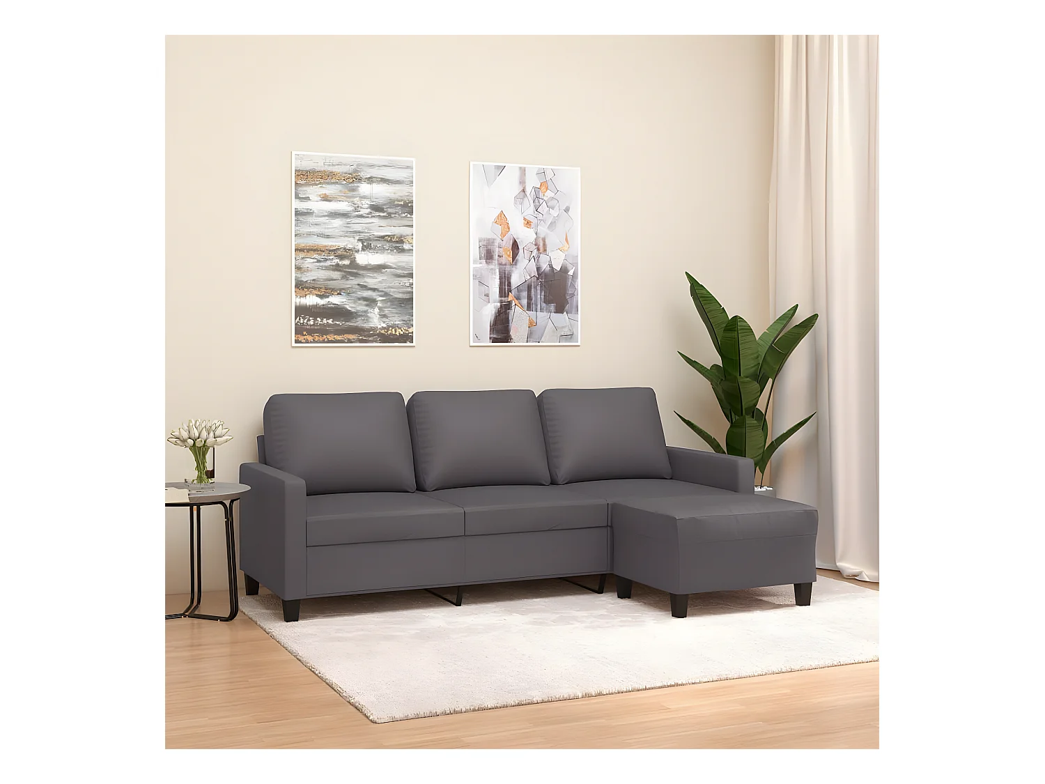 Canapé à 3 places avec repose-pieds Gris 180 cm Similicuir OID1669
