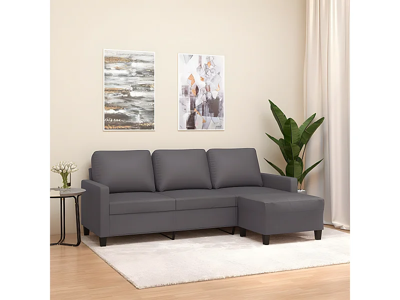 Canapé à 3 places avec repose-pieds Gris 180 cm Similicuir OID1669