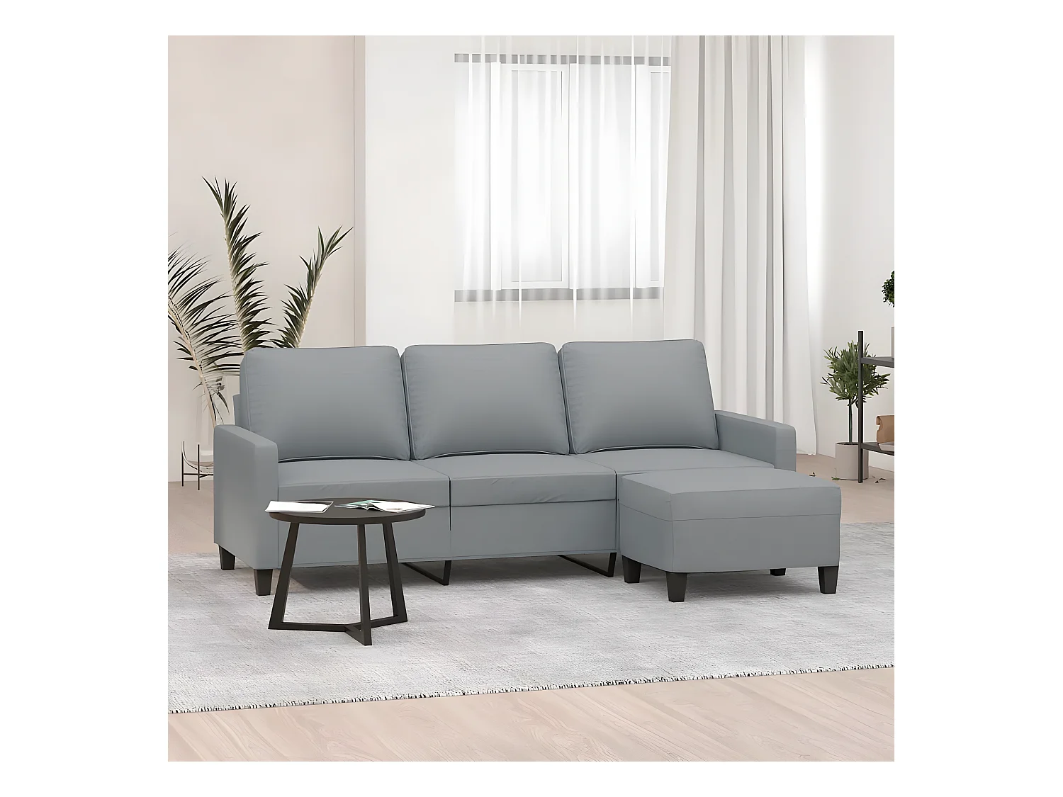 Canapé à 3 places avec repose-pieds Gris clair 180 cm Tissu OID3604