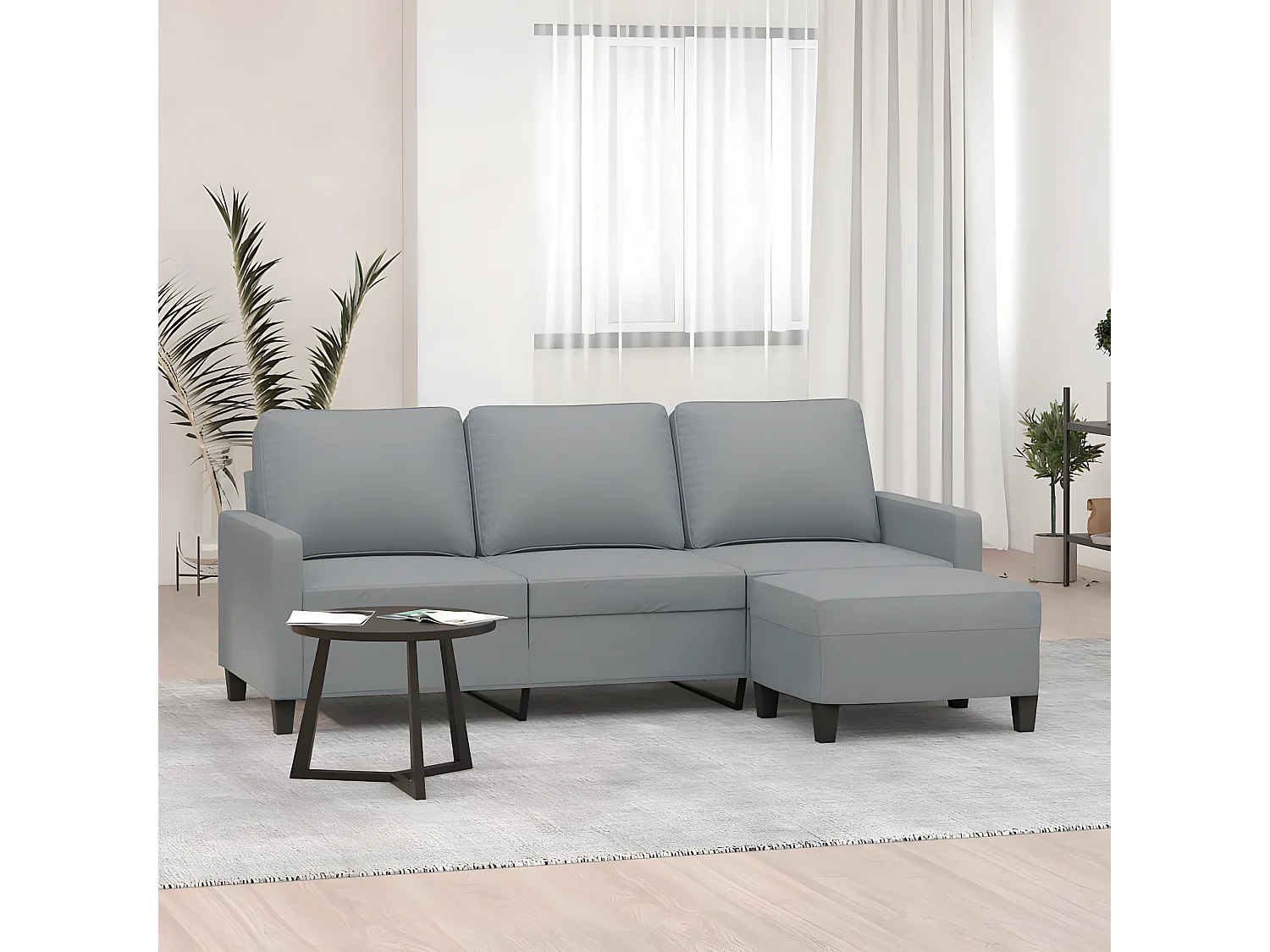 Driezitsbank met voetenbank 180 cm stof lichtgrijs NL980573