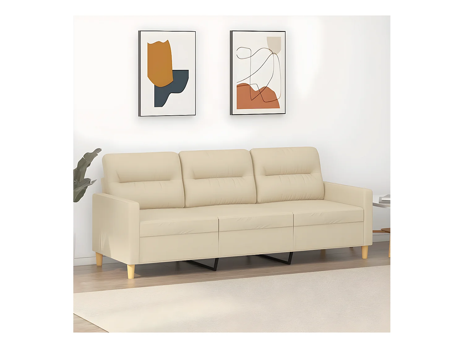 Canapé à 3 places Crème 180 cm Tissu OLA6312