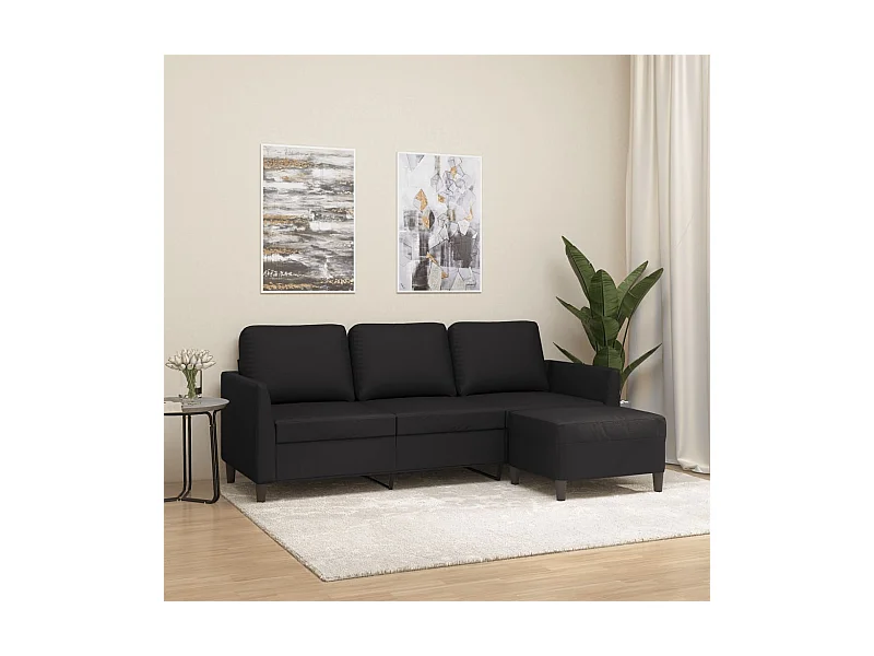 3-Sitzer-Sofa | Wohnzimmersofa mit Hocker Schwarz 180 cm Kunstleder -gkd989273