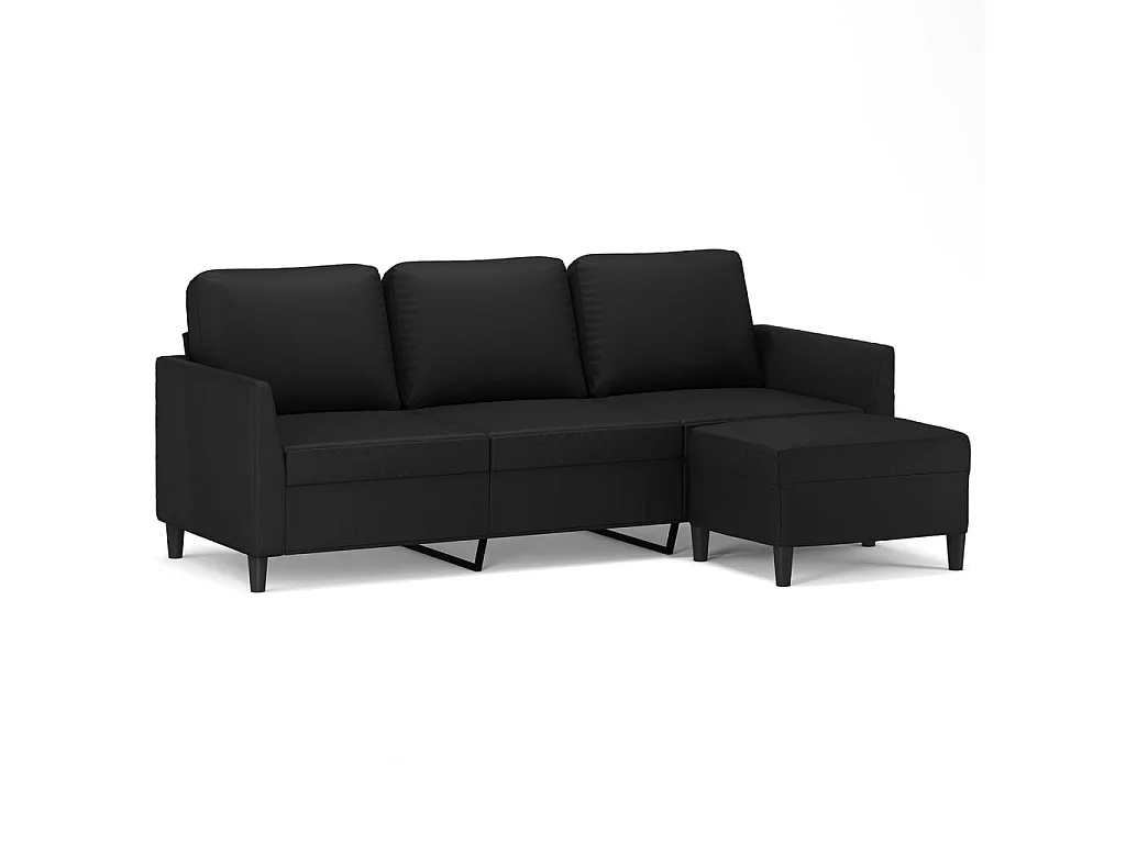 Canapé à 3 places avec repose-pieds Noir 180 cm Similicuir LODW41420