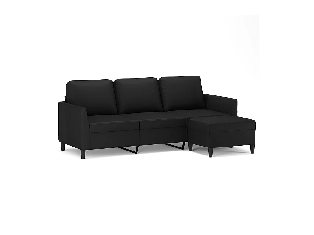 3-Sitzer-Sofa | Wohnzimmersofa mit Hocker Schwarz 180 cm Kunstleder -gkd989273