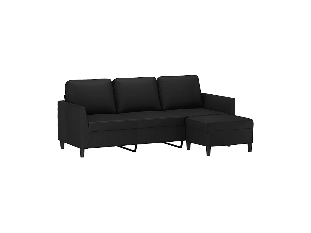3-Sitzer-Sofa | Wohnzimmersofa mit Hocker Schwarz 180 cm Kunstleder -gkd989273