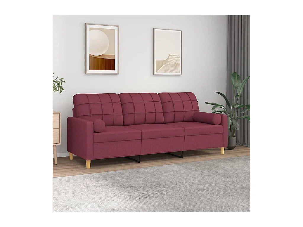 Canapé à 3 places avec oreillers décoratifs bordeaux 180 cm tissu OID1764