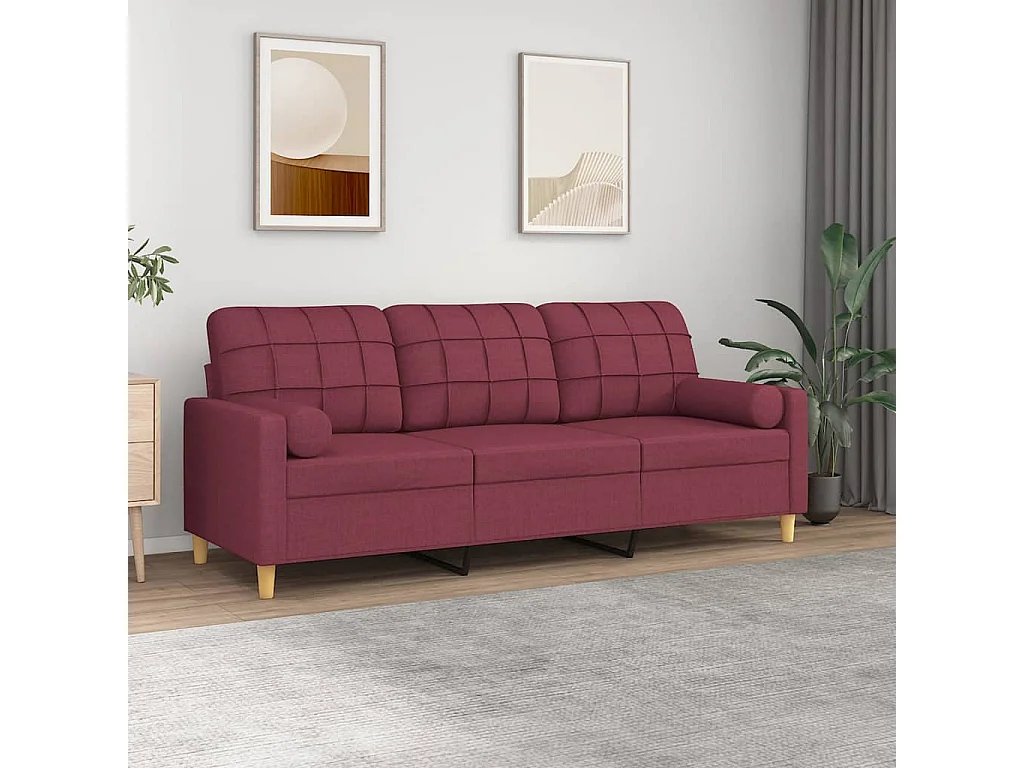 Canapé à 3 places avec oreillers décoratifs bordeaux 180 cm tissu OID1764