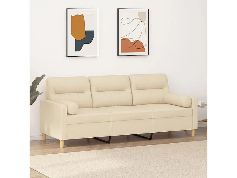 Canapé à 3 places avec oreillers décoratifs crème 180 cm tissu OLA4871