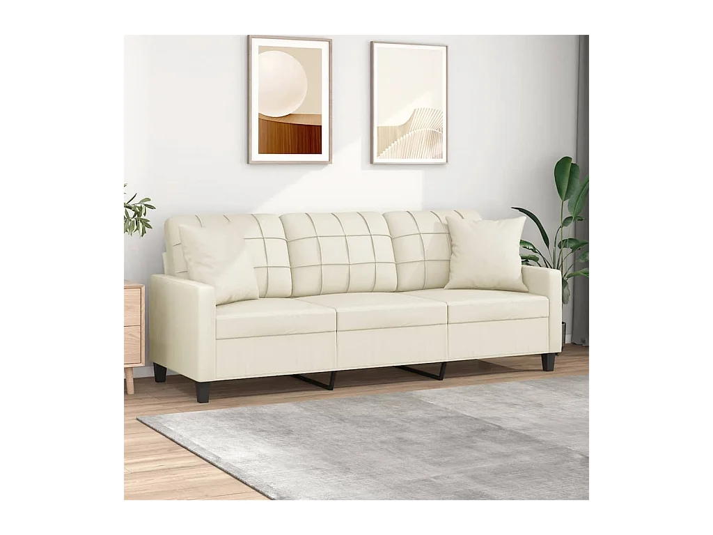 Canapé à 3 places avec oreillers crème 180 cm similicuir OID2535